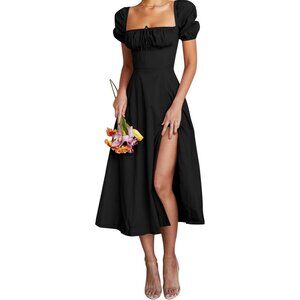 Women's Floral Maxi Dress Puff Sleeve Square Neck Boho Cottagecore Long Dress